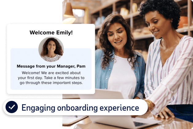 sample of ADP dashboard accompanied by message: engaging onboarding experience